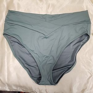 Women's XXL sage green cross-over front high-rise swim bikini bottoms